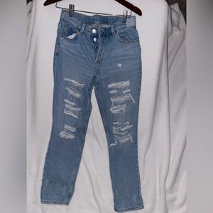 H&M Boyfriend jeans, size 4, light wash, ripped jeans.